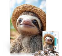 Puzzle 1000 pièces pour Adultes Paresseux Mignon avec Un Chapeau de Paille Casse-tête Jeu éducatif pour Anniversaire, Noël 52x38cm