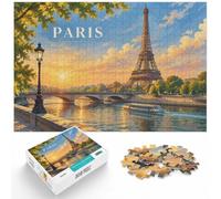 Puzzle 1000 pièces pour Adultes, Paris Eiffel Tower Travel Poster Art | Pour les longues soirées de décembre : ce puzzle adulte 1000 pièces transforme les fêtes en une pause puzzle calme.