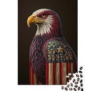 Puzzle 1000 Pièces pour Adultes, Patriotic Eagle with American Flag Design, 70x50cm/1000pcs; Activité À Partager Entre Amis; Pièces Blanches pour Un Tri Pratique