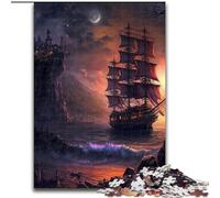 Puzzle 1000 pièces pour Adultes, Paysage de Bateaux Pirates, en Carton, activités Amusantes à la Maison, Cadeau d'anniversaire, Cadeau de Voyage, 1000 pièces(26x38cm)
