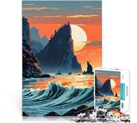 Puzzle 1000 pièces pour Adultes Paysage de Coucher de Soleil avec Vagues Jeu intellectuel Convient aux Couples 38x26cm