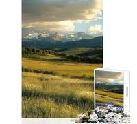 Puzzle 1000 pièces pour Adultes Paysage de Montagne et de Prairie au Coucher du Soleil Jeu Relaxant pour Toute la Famille Décoration intérieure Entraîne Votre Cerveau et Votre dextérité (38x26cm)