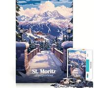 Puzzle 1000 pièces pour Adultes Paysage d'hiver de Saint-Moritz Jeu de logique et d'adresse Découpe précise Collection d'œuvres d'art 38x26cm