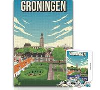 Puzzle 1000 pièces pour Adultes - Paysage Urbain de Groningue - Art du Voyage - Jeu Unique, défi, Analyse et logique - Cadeau Amusant - Dimensions 38x52cm