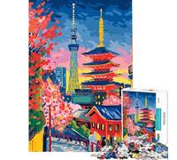 Puzzle 1000 pièces pour Adultes Paysage Urbain de Tokyo avec Tour et pagode Jeu de Construction Complexe Défi Difficile Idéal pour Un Anniversaire ou Noël (Dimensions 50x75cm)