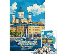 Puzzle 1000 pièces pour Adultes Paysage Urbain d'Helsinki Décoration Murale pour Noël ou Un Anniversaire (Dimensions 75x50cm)