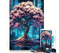 Puzzle 1000 pièces pour Adultes,Paysage Urbain en Fleurs de Cerisier,décoration soignée,Jeu d'exercice cérébral,Moment de détente,Jeu Amusant pour Un Anniversaire (38x26cm)