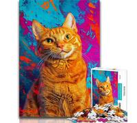 Puzzle 1000 pièces pour Adultes, Peinture à l'huile Artistique de Chat, Jeu Familial Anti-Stress, défi Difficile, Cadeaux Secrets du Père Noël (38x26cm)