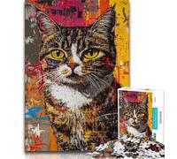 Puzzle 1000 pièces pour Adultes, Peinture à l'huile de Chat Artistique, Puzzles pour Adolescents, Jeux de Relaxation, idéal comme Cadeau pour Toute la Famille (Taille 75x50cm)