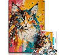 Puzzle 1000 pièces pour Adultes, Peinture à l'huile de Chat Maine Coon, décoration Murale Artistique et idée Cadeau d'anniversaire pour Amis, Bureau à Domicile (Taille 75x50cm)