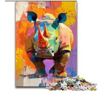 Puzzle 1000 pièces pour Adultes, Peinture à l'huile de rhinocéros, pour Les 14 Ans et Plus Un Jeu Stimulant à Offrir à Toute la Famille et aux Amis (Taille 50x75cm)