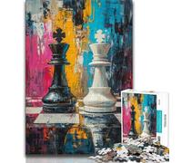 Puzzle 1000 pièces pour Adultes Peinture à l'huile d'échecs pour Adolescents 1000 pièces Parfait pour Les soirées de Jeux Jouet coloré pour la Maison Cadeau 38x26cm