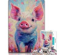 Puzzle 1000 pièces pour Adultes Peinture à l'huile Motif bébé Cochon Anti-Stress idéal pour Les Vacances pour Tuer Le Temps décoration d'intérieur 75x50cm