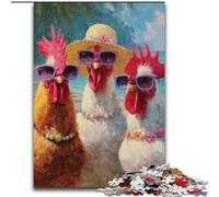 Puzzle 1000 pièces pour Adultes, Peinture à l'huile sur Carton, Trois coqs, pour Les Parents, Les Amoureux et Les Amis - 14 Ans et Plus, Taille 38x26cm