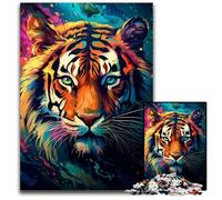 Puzzle 1000 pièces pour Adultes Peinture Aquarelle Tigre Puzzle en Bois Casse-tête à Faire soi-même Jeu Familial idéal ou Cadeau décoratif 1000 pièces (75x50cm)