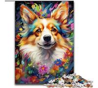 Puzzle 1000 pièces pour Adultes, Peinture colorée, Chien Corgi, en Bois, pour Adolescents à partir de 14 Ans, décoration d'intérieur 50x75cm, pour Anniversaires, fêtes et Occasions spéciales