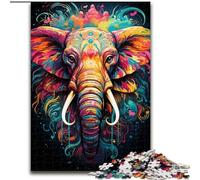 Puzzle 1000 pièces pour Adultes, Peinture colorée, éléphant en Bois, activité Amusante à Faire à la Maison, 50x75cm, décoration Artistique à Faire soi-même, Cadeau d'anniversaire idéal
