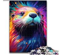 Puzzle 1000 pièces pour Adultes, Peinture colorée, Loutre en Bois, pour Noël et Le Nouvel an, Cadeau de Vacances 50x75cm, Jeu interactif en Famille