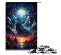 Puzzle 1000 pièces pour Adultes Peinture de Baleine psychédélique colorée Puzzle en Bois pour Adultes Difficile et Stimulant 1000 pièces (75 x 50 cm)