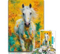 Puzzle 1000 pièces pour Adultes Peinture de Cheval Blanc 1000 pièces pour Adultes Parfait pour Les soirées de Jeux Jouet coloré pour la Maison Cadeau 38x26cm