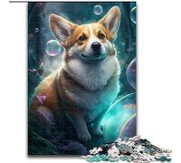Puzzle 1000 pièces pour Adultes, Peinture de Chien Corgi en Bois, Parfait pour s'amuser en Famille Lors des Anniversaires, Noël 50x75cm Activité de Jeu familiale captivante