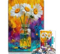Puzzle 1000 pièces pour Adultes Peinture de Fleurs dans Un Vase pour Adultes et Adolescents avec Affiche et fiche de Questions-réponses (à partir de 14 Ans) (50x75cm)