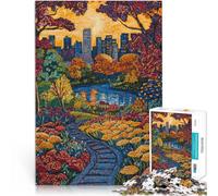 Puzzle 1000 pièces pour Adultes Peinture de Parc de Paysage Urbain Coupe de précision avec Affiche et Feuille de Questions correspondantes 75x50cm