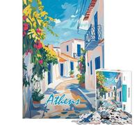Puzzle 1000 pièces pour Adultes Peinture de Rue d'Athènes Grèce Décoration Murale Défi Difficile Idéal comme Cadeau pour Toute la Famille (Dimensions 38x26cm)