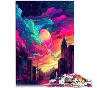 Puzzle 1000 pièces pour Adultes Peinture de Ville onirique décoration d'intérieur 26 x 38 cm avec Affiche et fiche de Questions-réponses Assorties