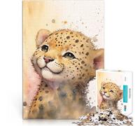 Puzzle 1000 pièces pour Adultes Peinture d'un Joli bébé léopard Jouets de Divertissement Familial Super Cadeau 38x26cm