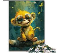 Puzzle 1000 pièces pour Adultes, Petit Singe Jaune Mignon, Jeu Stimulant et Familial avec Affiche et fiche de Questions-réponses Assorties (26x38cm)