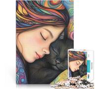 Puzzle 1000 pièces pour Adultes Petite Sieste avec Un Chat Mignon Fait de Bois Convient aux 14 Ans et Plus Jeux éducatifs Décoration d'intérieur Cadeaux du Père Noël Secret。Taille:50x75cm