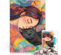 Puzzle 1000 pièces pour Adultes Petite Sieste avec Un Chat Mignon~ Jeu Familial pour et Convient pour la décoration de Bureau 50x70cm