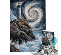Puzzle 1000 pièces pour Adultes Phare dans la tempête Jeu de Puzzle Relaxant pour Adultes Défi Difficile Cadeau Anti-Stress (Dimensions 50x75cm)
