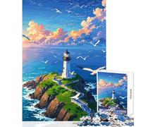 Puzzle 1000 pièces pour Adultes Phare sur Une île avec mouettes Décoration Murale Cadeau de Noël Secret Jeu Relaxant Collection d'artistes Beaux-Arts 50x75cm