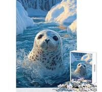 Puzzle 1000 pièces pour Adultes Phoque Joueur dans Les eaux glacées de l'Arctique Superbe Puzzle décoratif représentant la Faune Sauvage pour Les Jeux en Famille Renforce l'amour Entre