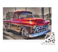 Puzzle 1000 pièces pour Adultes Pick-up Rouge Classique Pick-up Rouge Classique Brillant Difficile Premium Épais Solide Haute qualité Vibrant Défiant Soulagement du Stress 52x38cm/1000pcs