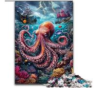 Puzzle 1000 pièces pour Adultes Pieuvre dans l'océan Puzzle en Bois 50x75cm Parfait pour s'amuser en Famille à Noël, Thanksgiving, Les Anniversaires et Pâques