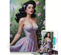 Puzzle 1000 pièces pour Adultes,pin-up Brune,Fleurs Violettes,Jeu précis,Jouet de développement cognitif,Moment de détente,Cadeau de Loisirs Festif (38x26cm)