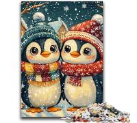 Puzzle 1000 pièces pour Adultes Pingouin de Noël Anti-Stress Défi Difficile Convient pour la décoration de Bureau 50x75cm