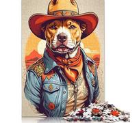Puzzle 1000 pièces pour Adultes Pitbull Dog Cowboy Puzzles pour Adultes, Puzzles en Bois Jouet éducatif Anti-Stress Puzzle 1000 pièces (75 x 50 cm)