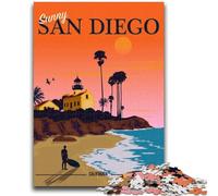 Puzzle 1000 pièces pour Adultes, Plage de San Diego, Californie, Jouets éducatifs et éducatifs, Jeux familiaux avec Affiche et fiche de Questions-réponses (50x75cm)