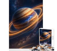 Puzzle 1000 pièces pour Adultes Planète à Anneaux avec éclairs dans l'espace Décoration intérieure Jouet Cadeau d'anniversaire Activités familiales (38x26cm)