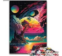 Puzzle 1000 pièces pour Adultes Planète colorée en Explosion en Bois, décoration Artistique DIY Parfaite ou Cadeau d'anniversaire 50x75cm pour Anniversaire, Vacances, Noël, Halloween