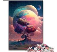 Puzzle 1000 pièces pour Adultes Planète Couleurs Arbre en Bois, pour Noël et Le Nouvel an, Cadeau de Vacances 50x75cm pour Jeu interactif en Famille