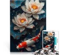Puzzle 1000 pièces pour Adultes Poissons et Fleurs de Lotus Jouets Jeux éducatifs Soulagement du Stress Idées Cadeaux 52x38cm