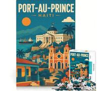 Puzzle 1000 pièces pour Adultes Port-au-Prince Poster | Des jouets à fabriquer soi-même pour s'amuser en famille avec une affiche et une fiche de questions assorties. 38x52cm