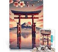 Puzzle 1000 pièces pour Adultes Porte Torii du Mont Fuji Jouet éducatif d'apprentissage avec Affiche et Feuille de Questions correspondantes 52x38cm