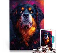 Puzzle 1000 pièces pour Adultes Portrait de Bouvier Bernois avec des Touches colorées Portrait Pop Art néon Berner Sennenhund Impossible Idées Cadeaux 75x50cm