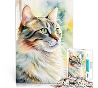 Puzzle 1000 pièces pour Adultes Portrait de Chat à l'aquarelle Moustaches de Chat béates Impossible décoration Murale 50x70cm